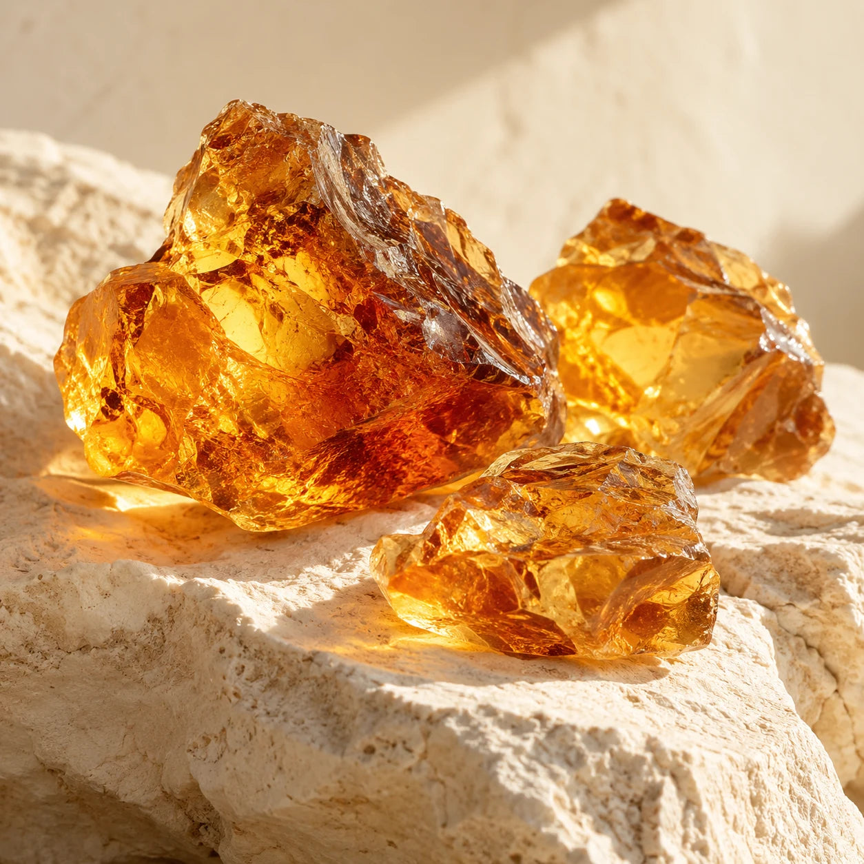 Golden resins on pale stone